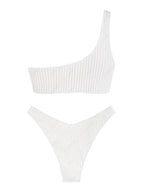 ZAFUL Textured One-Shoulder High Waist Swimsuit, White
