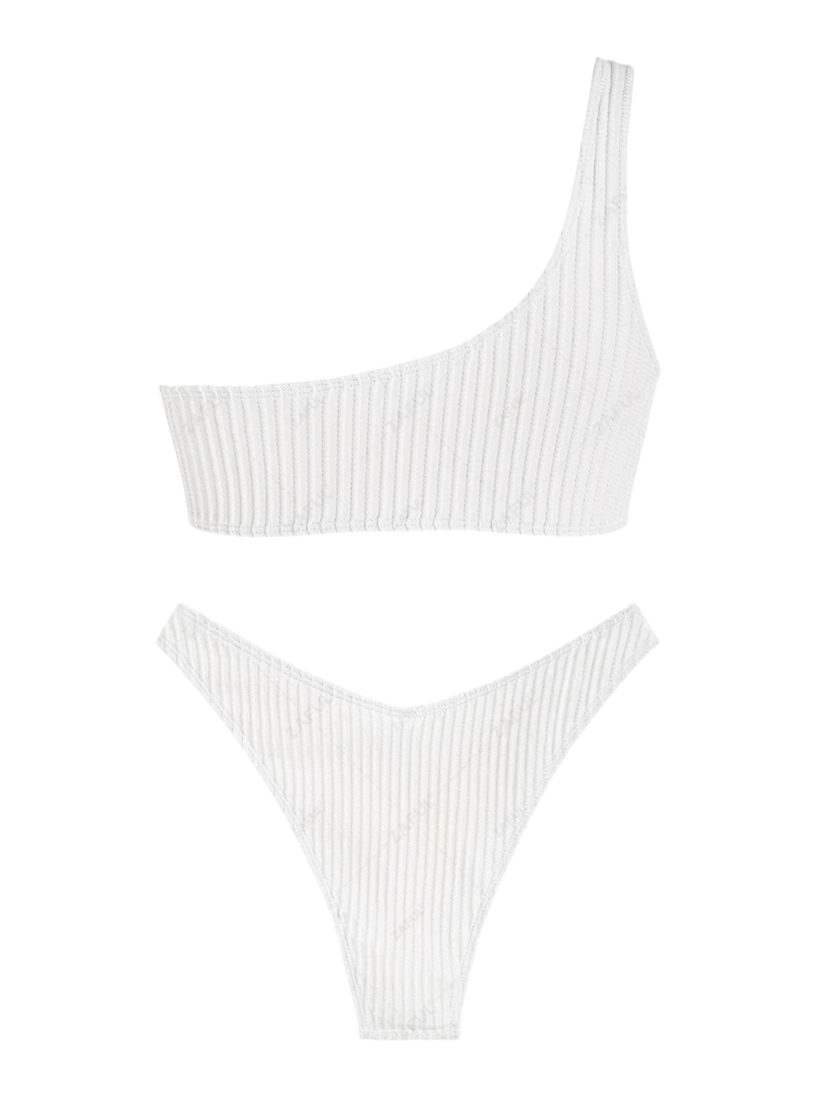 ZAFUL Textured One-Shoulder High Waist Swimsuit, White