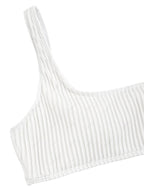 ZAFUL Textured One-Shoulder High Waist Swimsuit, White