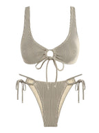 ZAFUL Textured High Cut Tie-up Swimsuit