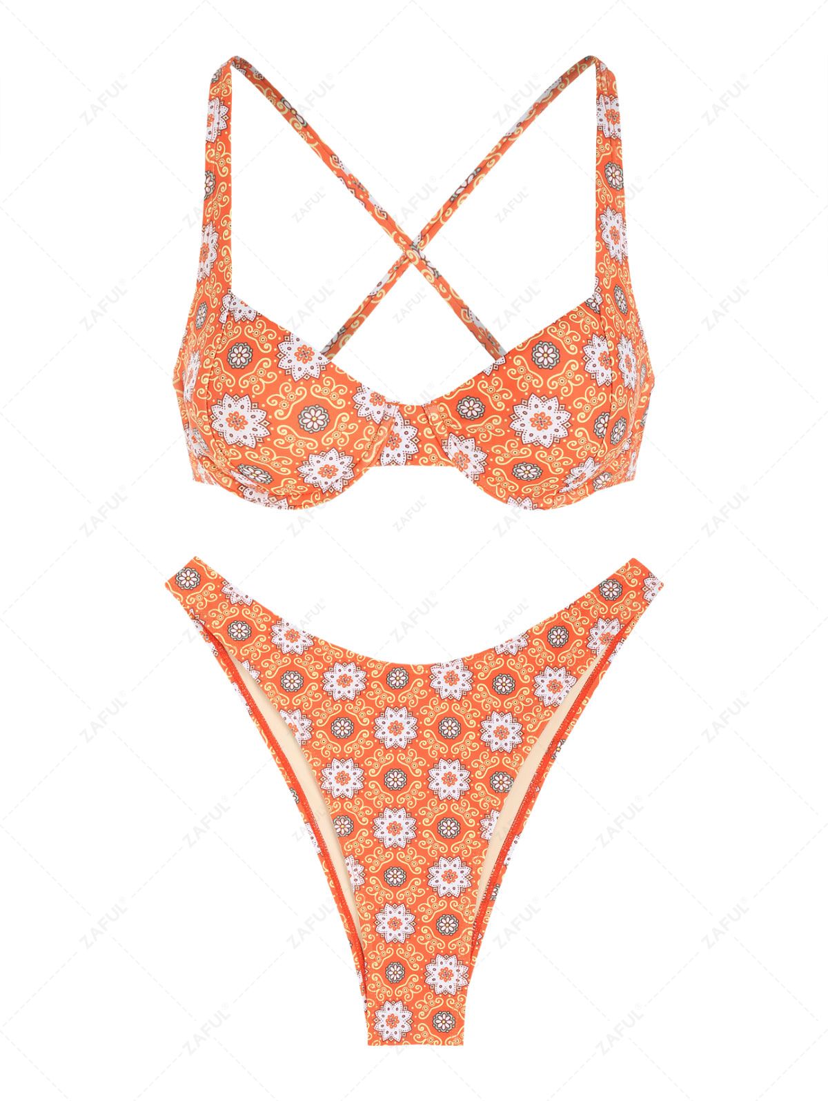 Zaful Swimsuit set, orange with print