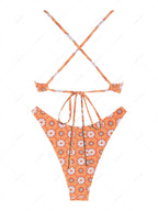 Zaful Swimsuit set, orange with print