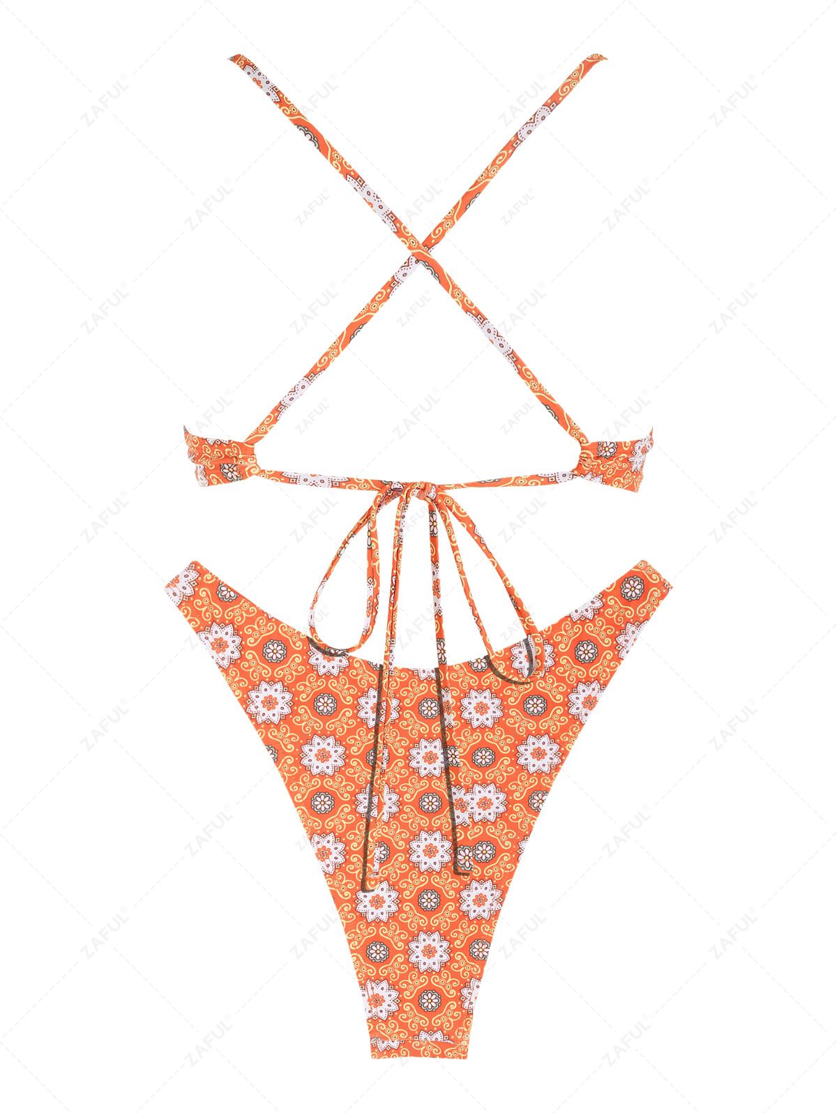 Zaful Swimsuit set, orange with print