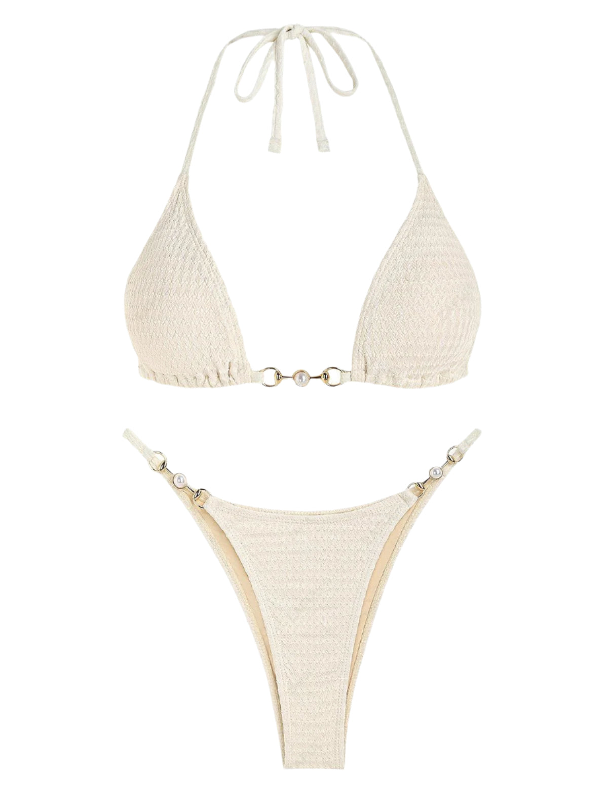ZAFUL Triangle Swimsuit with Metallic Accents and Pearls