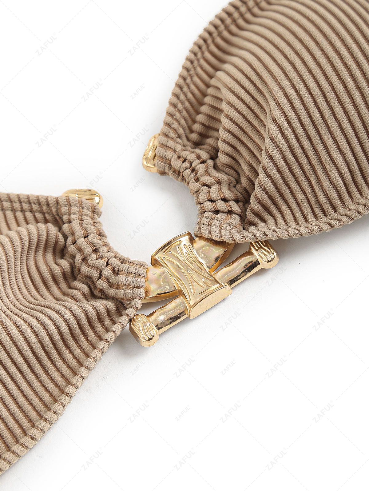 Zaful Swimsuit with golden buckle made of embossed fabric summer 2025, beige