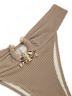 Zaful Swimsuit with golden buckle made of embossed fabric summer 2025, beige