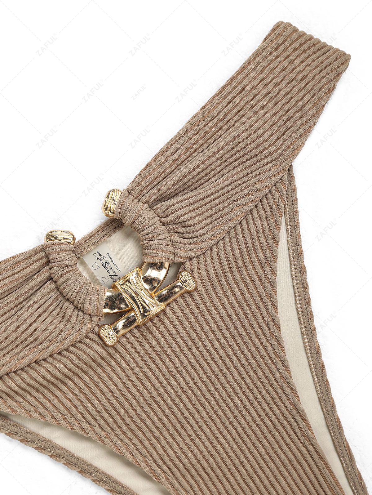 Zaful Swimsuit with golden buckle made of embossed fabric summer 2025, beige