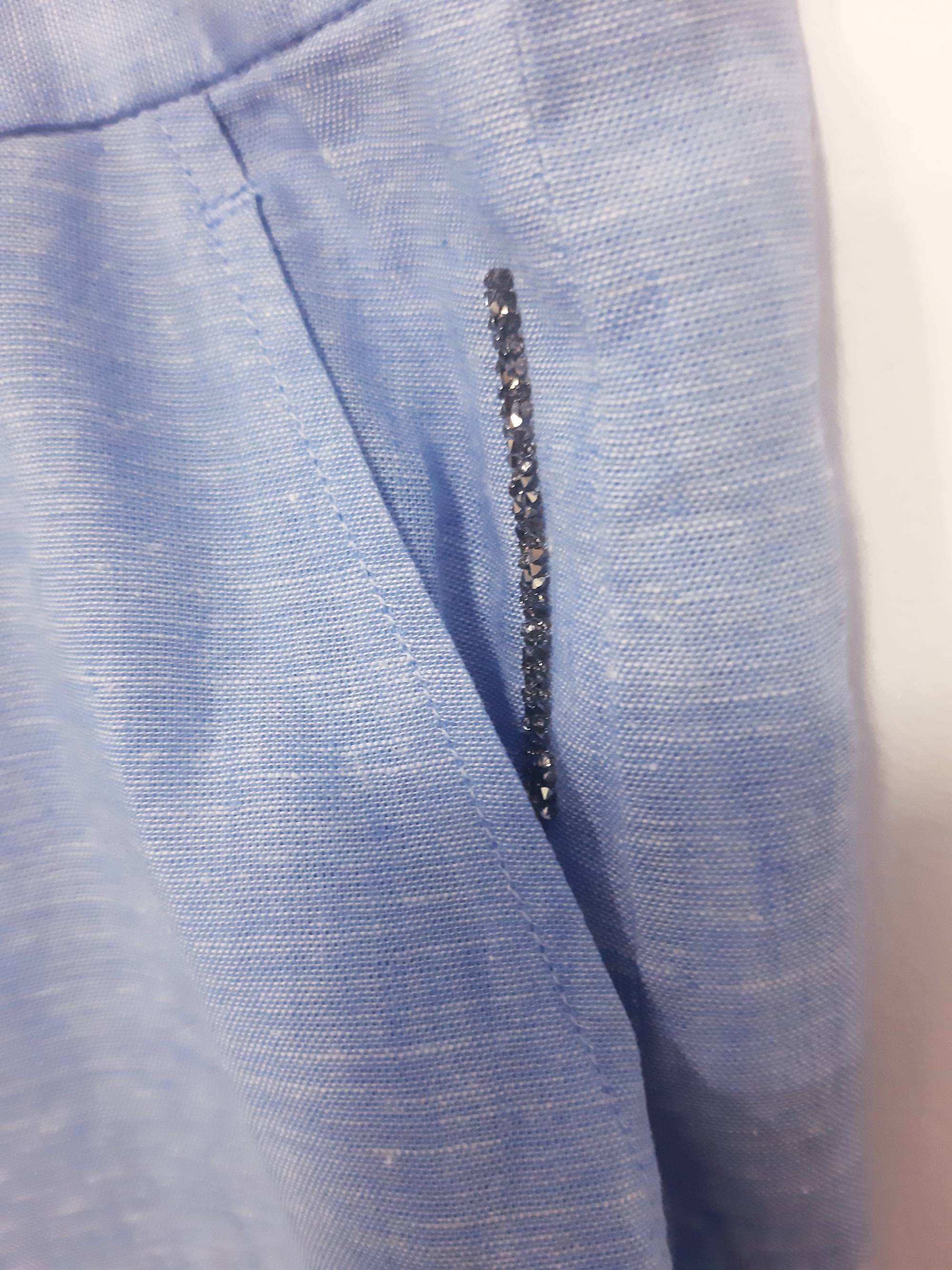 Escada Women's linen and cotton trousers with Swarovski stones, light blue
