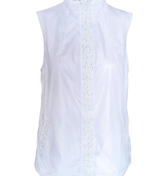 Golfino Windproof Two-Layer Sports Vest with Sequins, White
