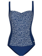 One-piece swimsuit with SUSA print, blue