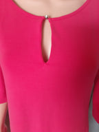 Cartoon Women's knitted dress with 3/4 sleeves season 2025, coral