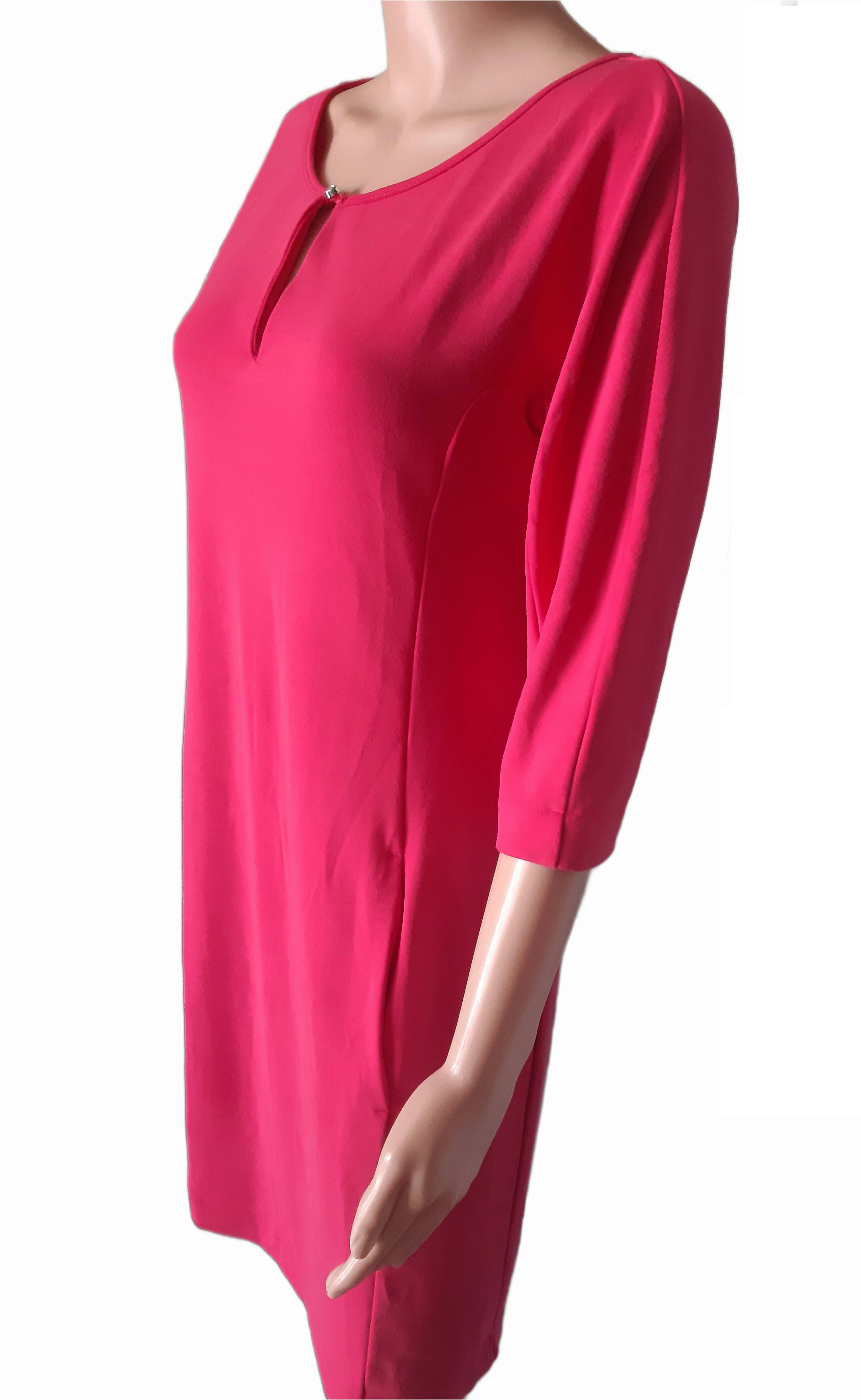 Cartoon Women's knitted dress with 3/4 sleeves season 2025, coral