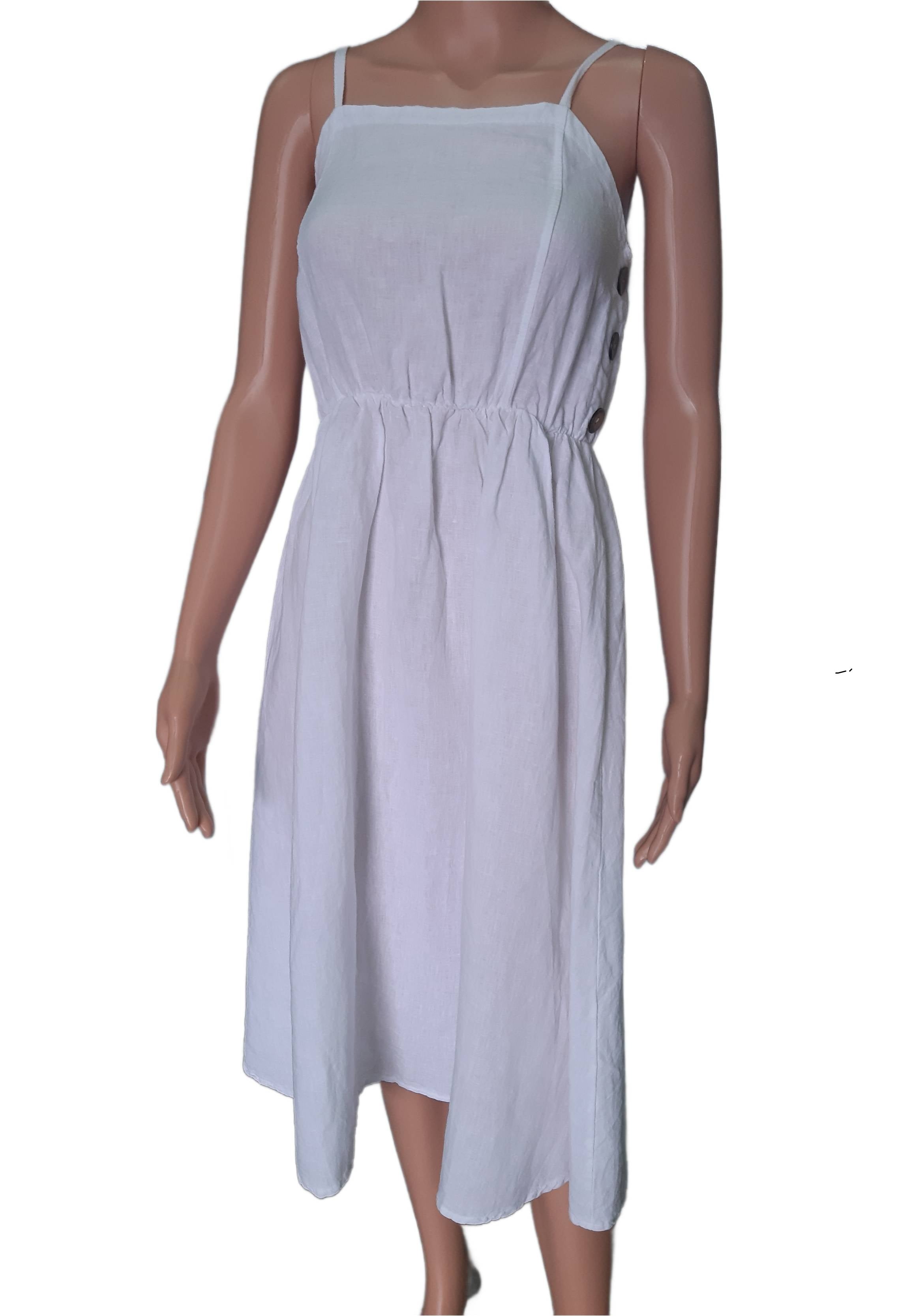 Women's linen dress with straps in white, collection 2025