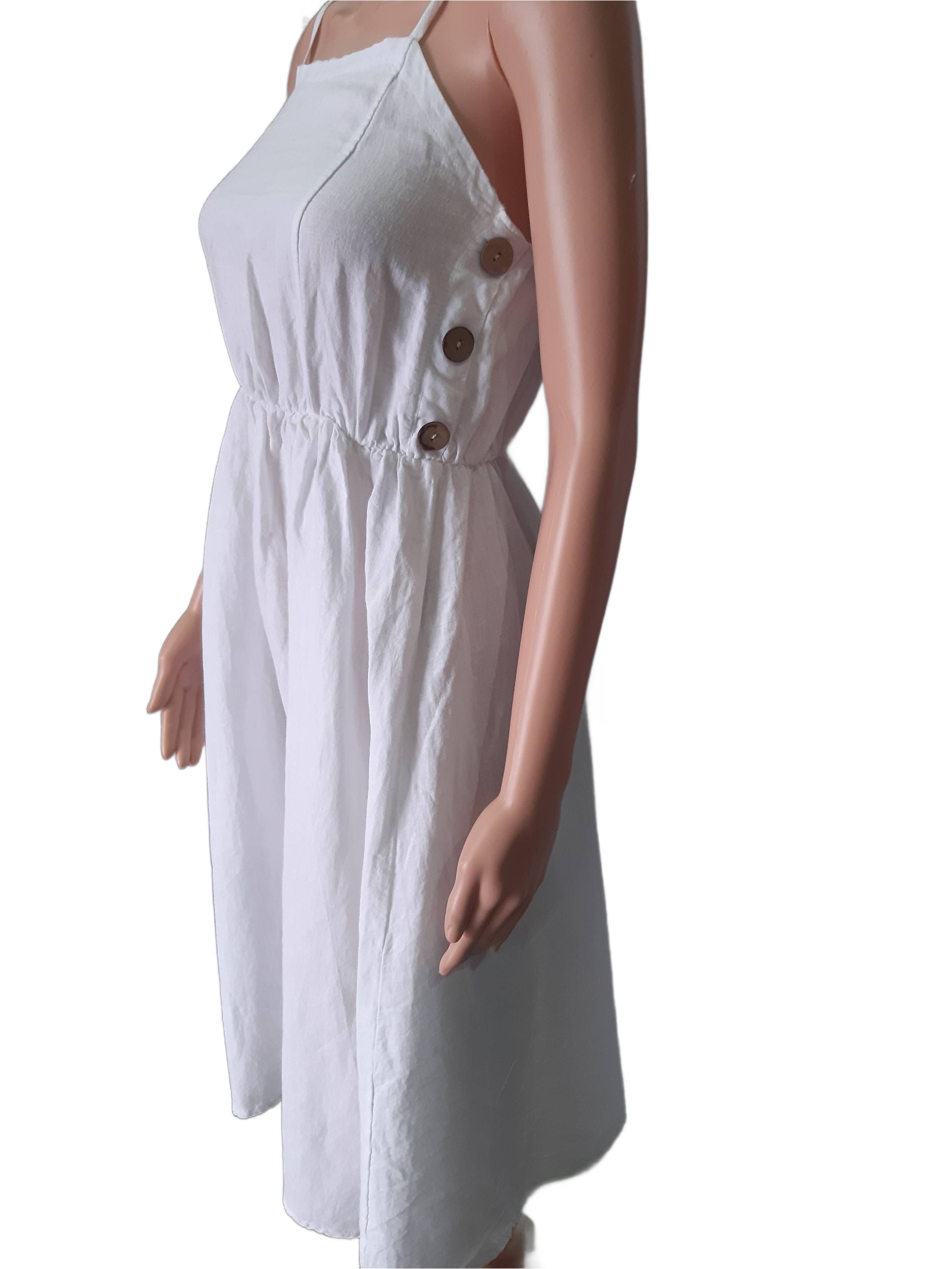Women's linen dress with straps in white, collection 2025