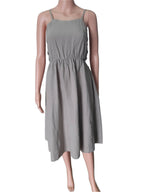 Women's linen dress with straps in sand color, collection 2025