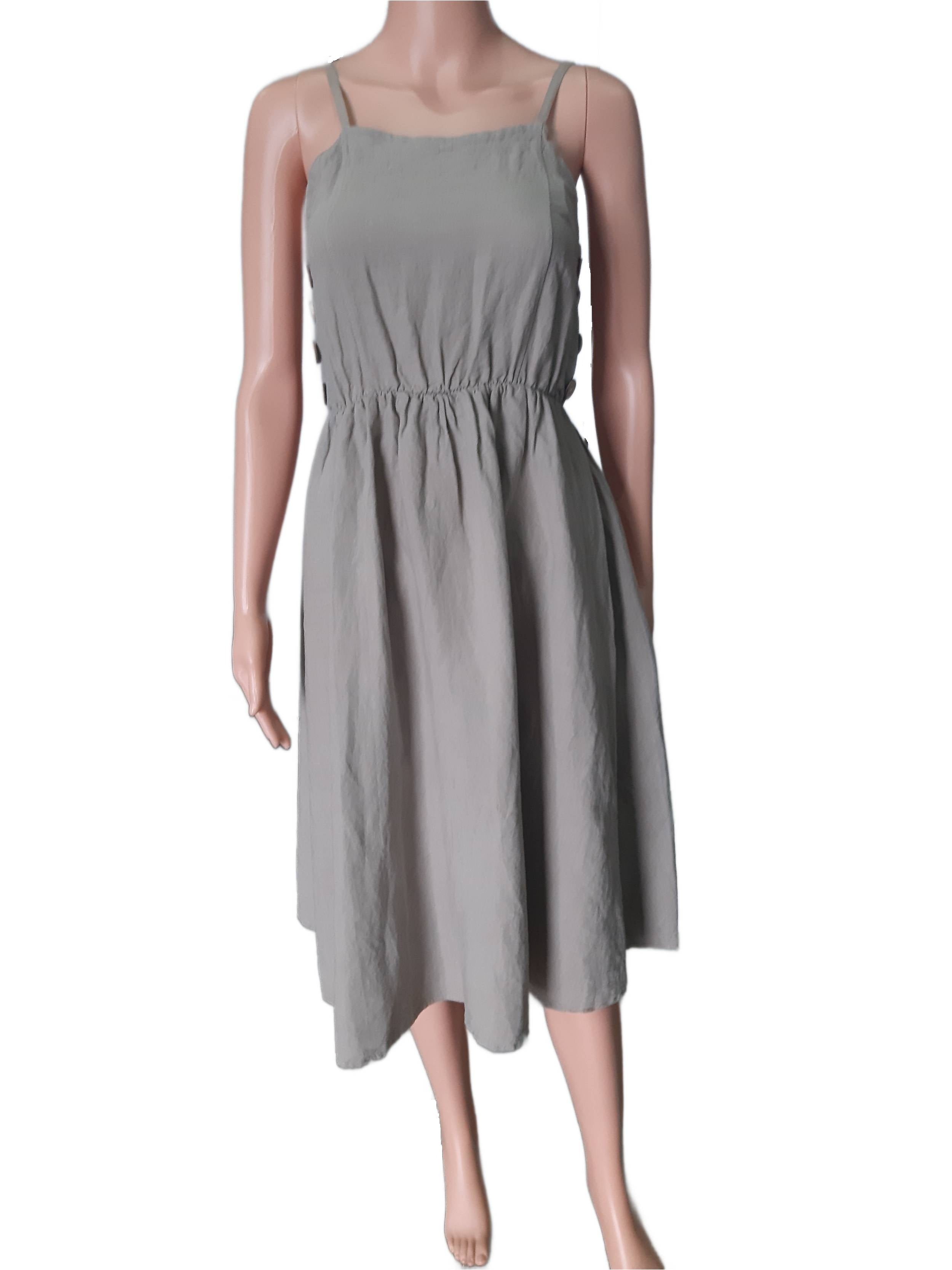 Women's linen dress with straps in sand color, collection 2025