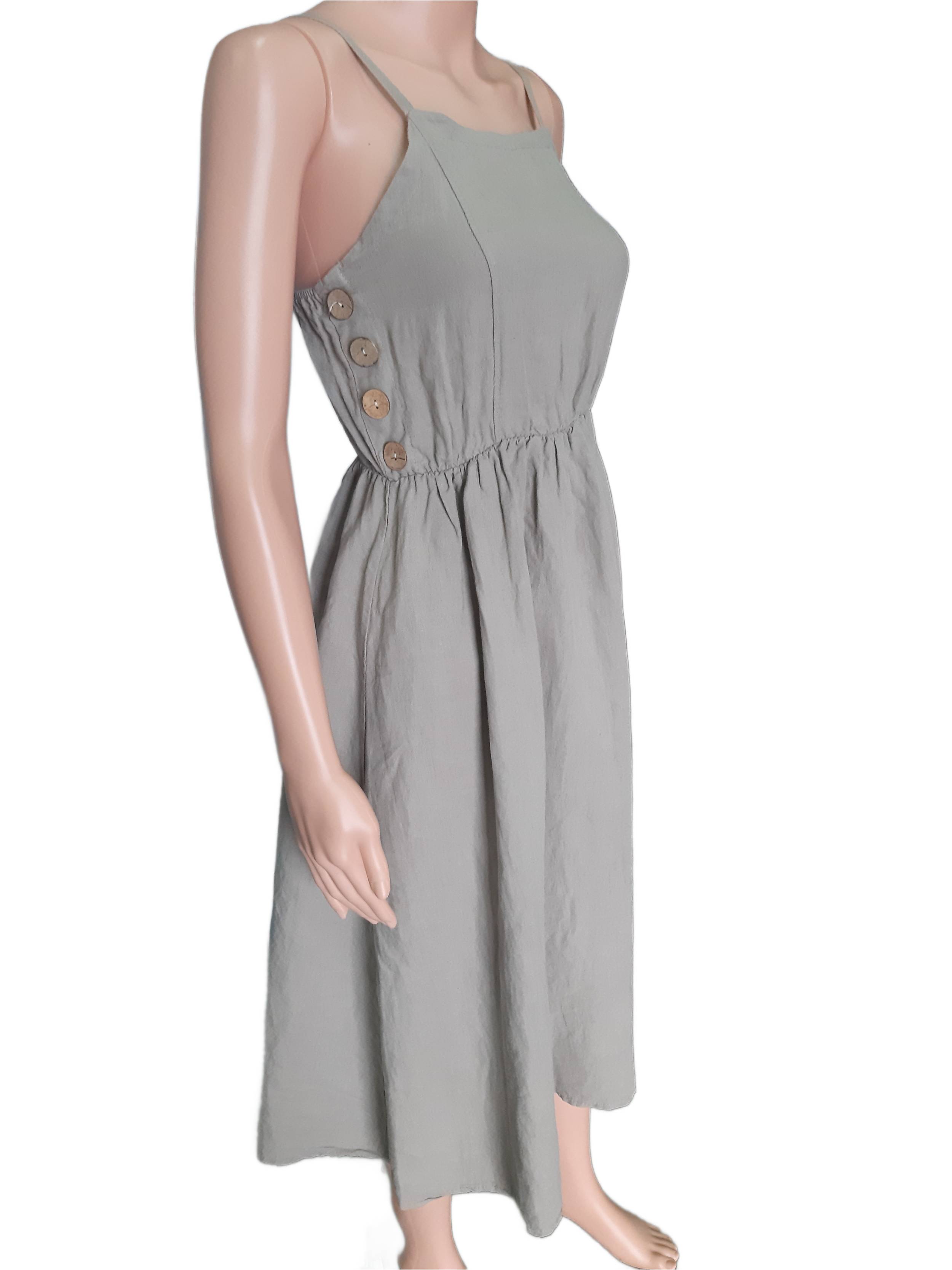 Women's linen dress with straps in sand color, collection 2025