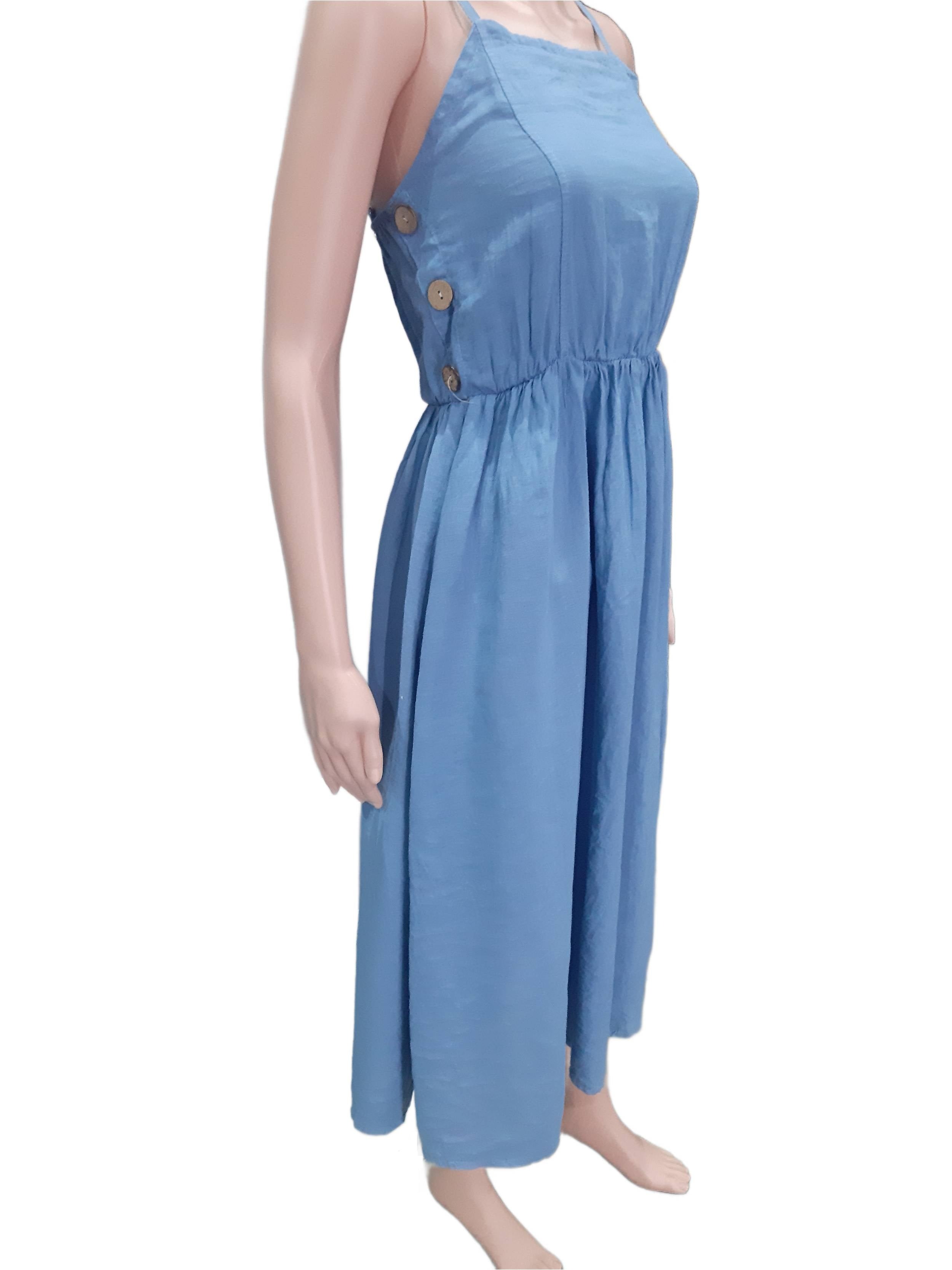Women's linen dress in blue, collection 2025