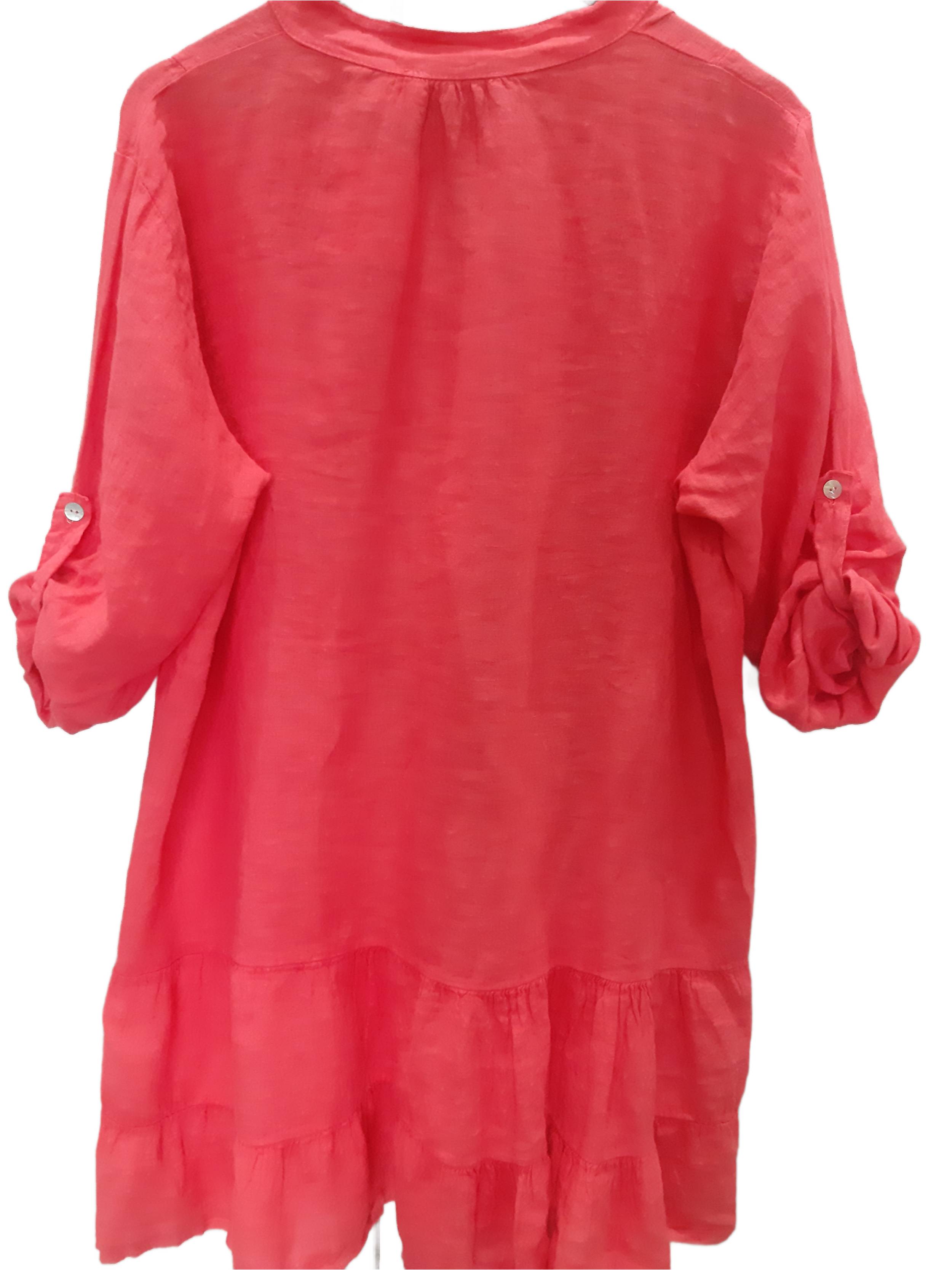 Josefine Women's linen dress, coral color