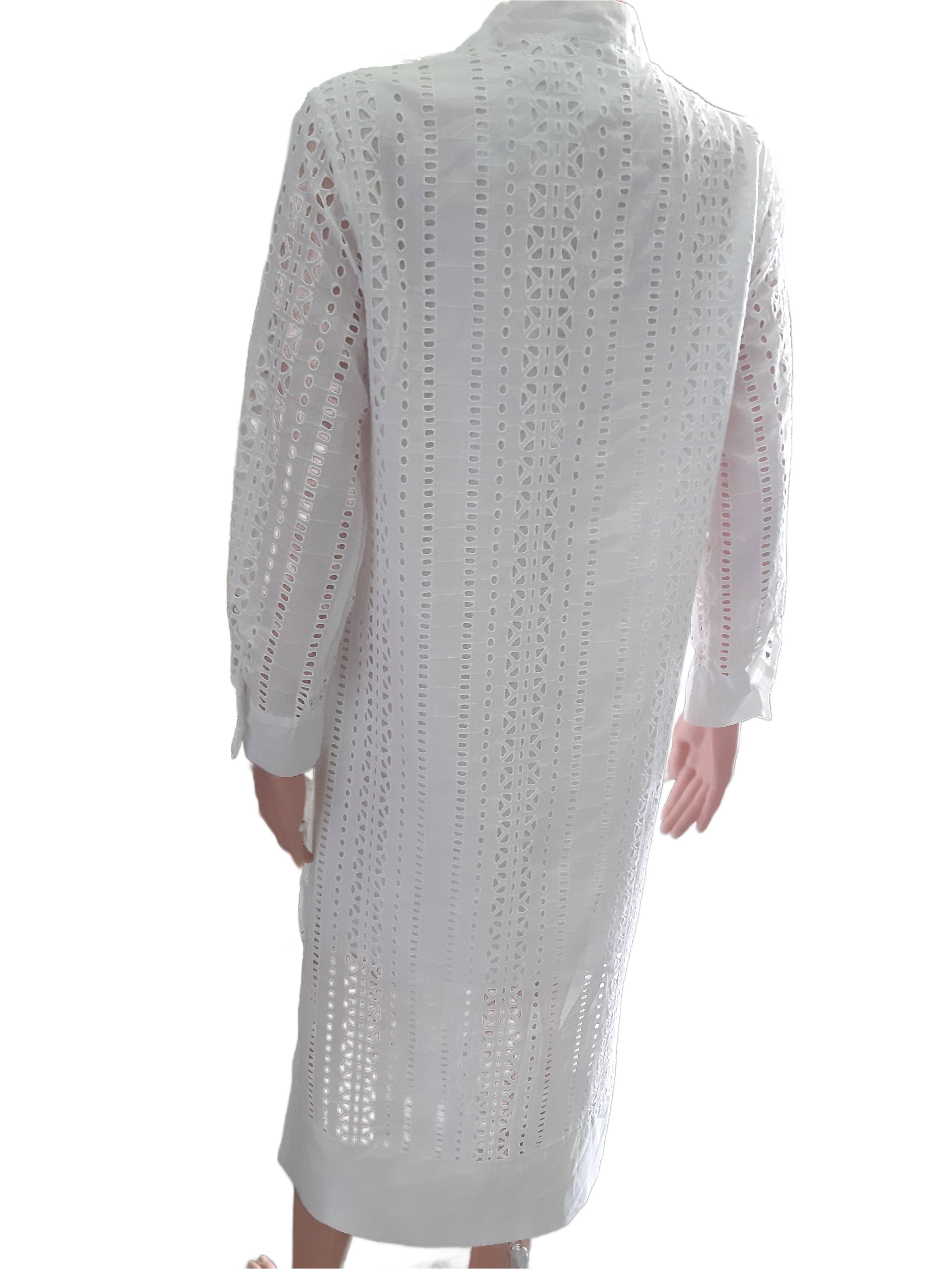 Women's long-sleeved dress with cut embroidery ZARA, white