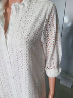Women's long-sleeved dress with cut embroidery ZARA, white