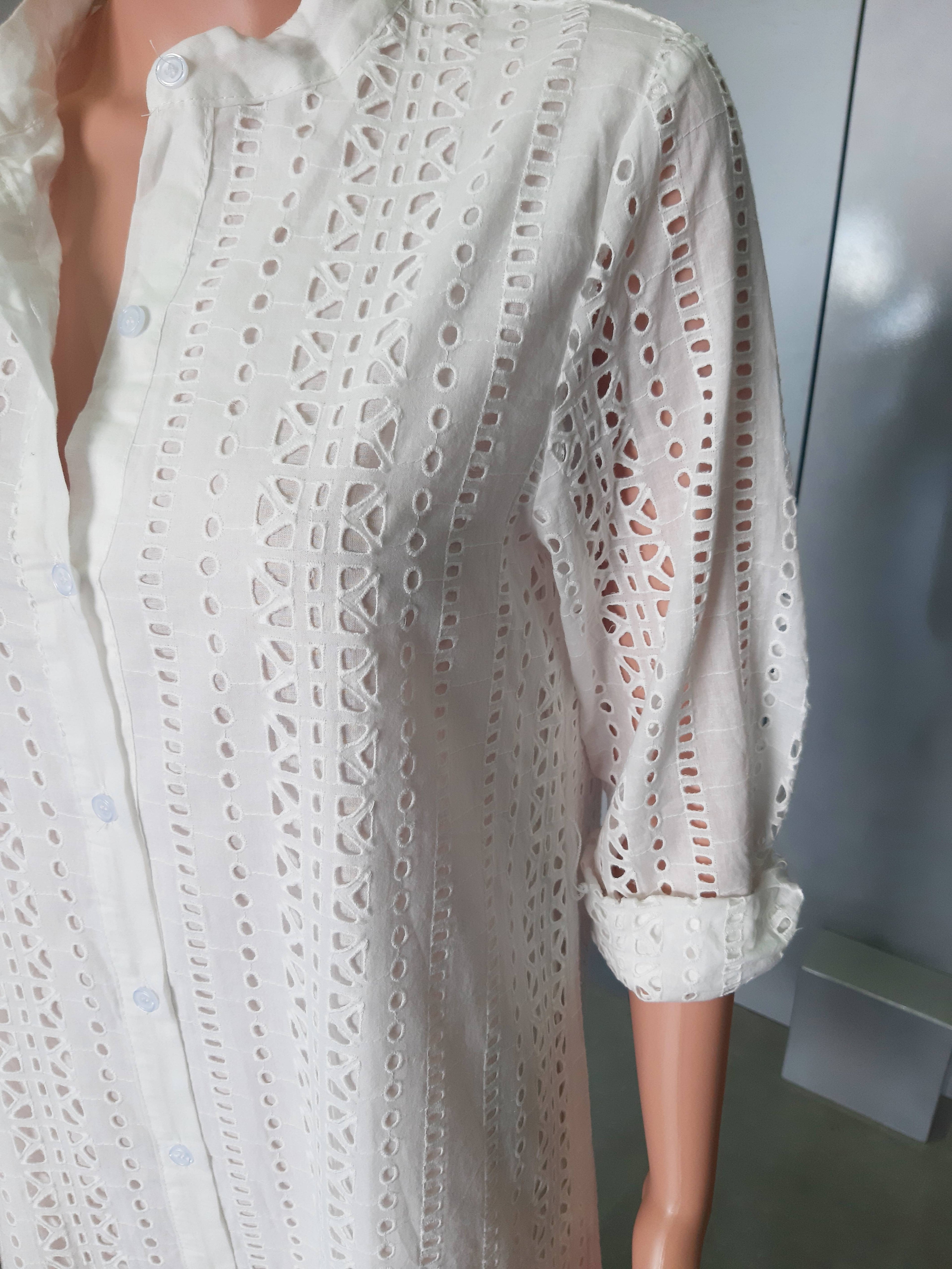 Women's long-sleeved dress with cut embroidery ZARA, white