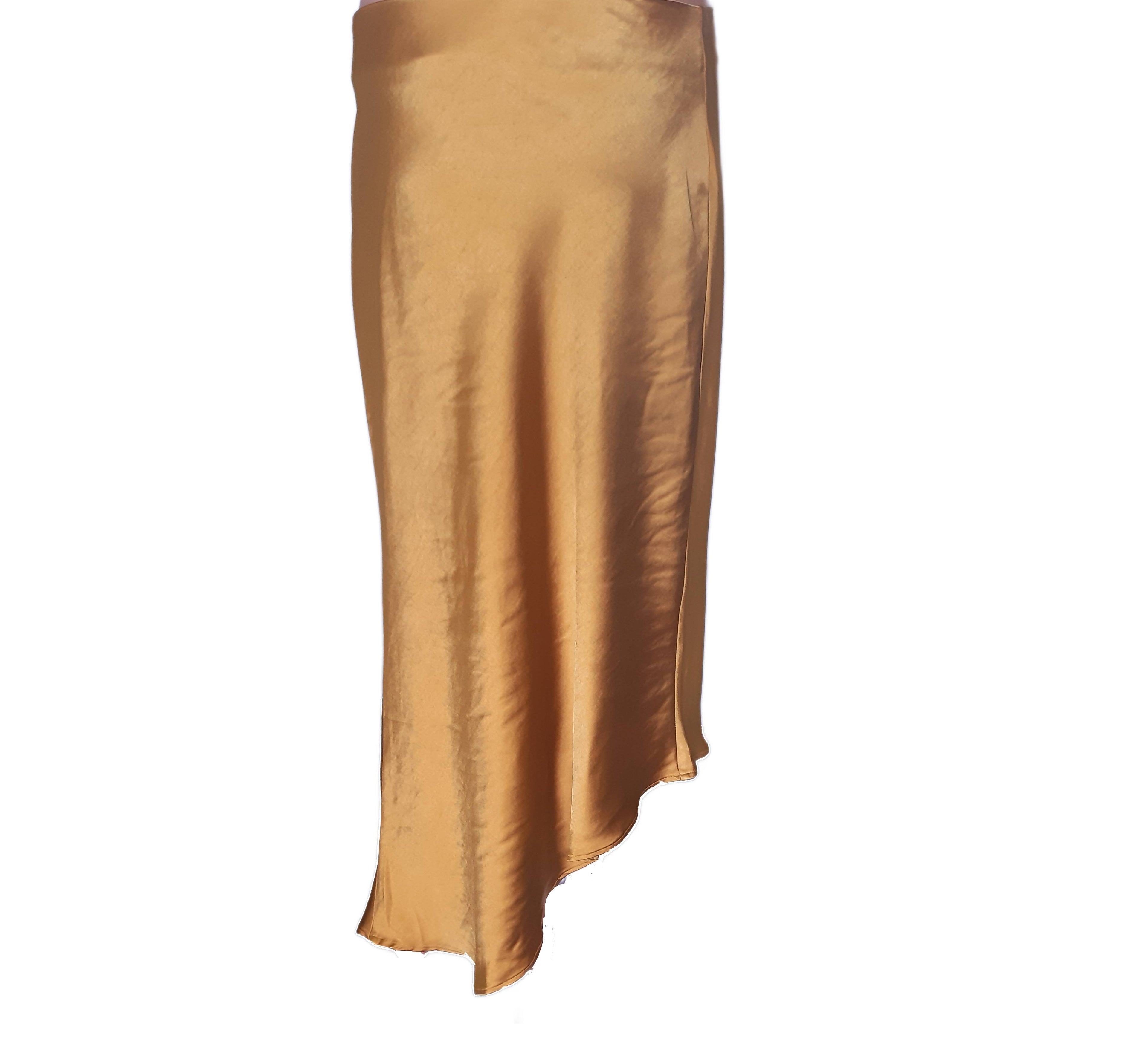 Satin asymmetrical skirt with slit, gold