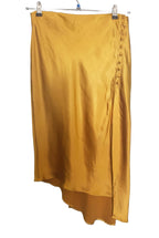 Satin asymmetrical skirt with slit, gold