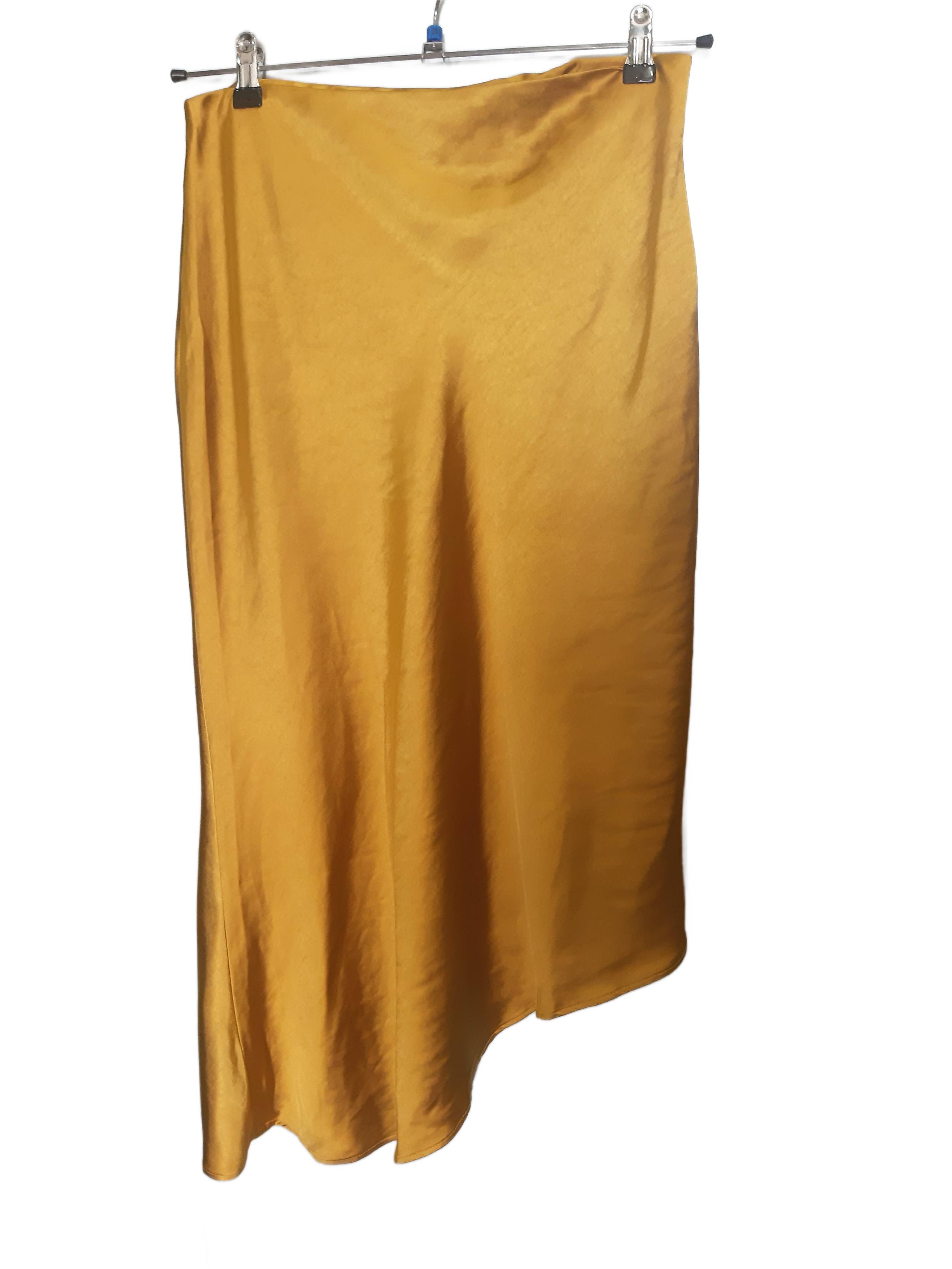 Satin asymmetrical skirt with slit, gold