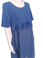 Women's blue linen dress with floral appliqués, collection 2025