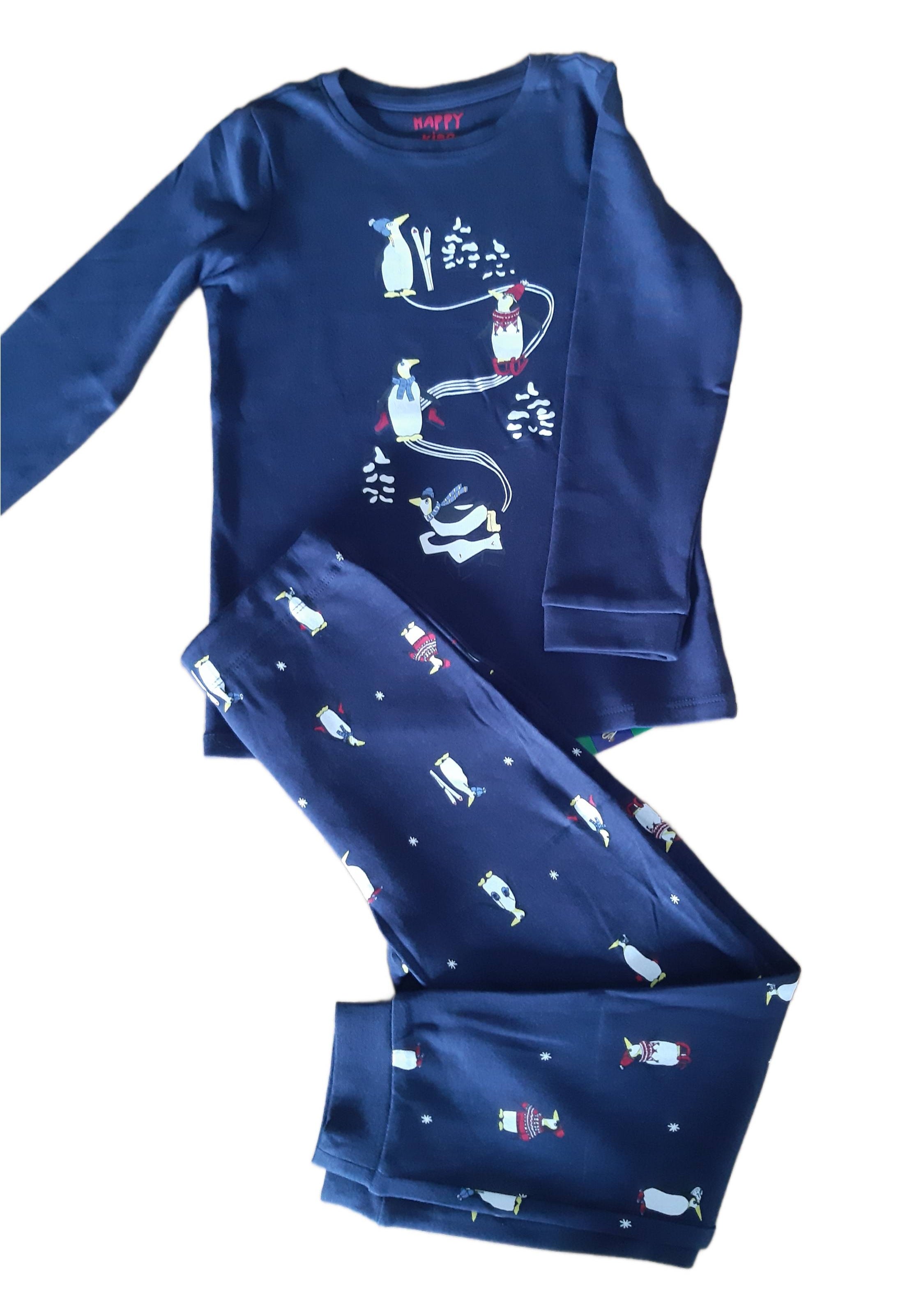 Children's cotton pajamas for boys, dark blue with print