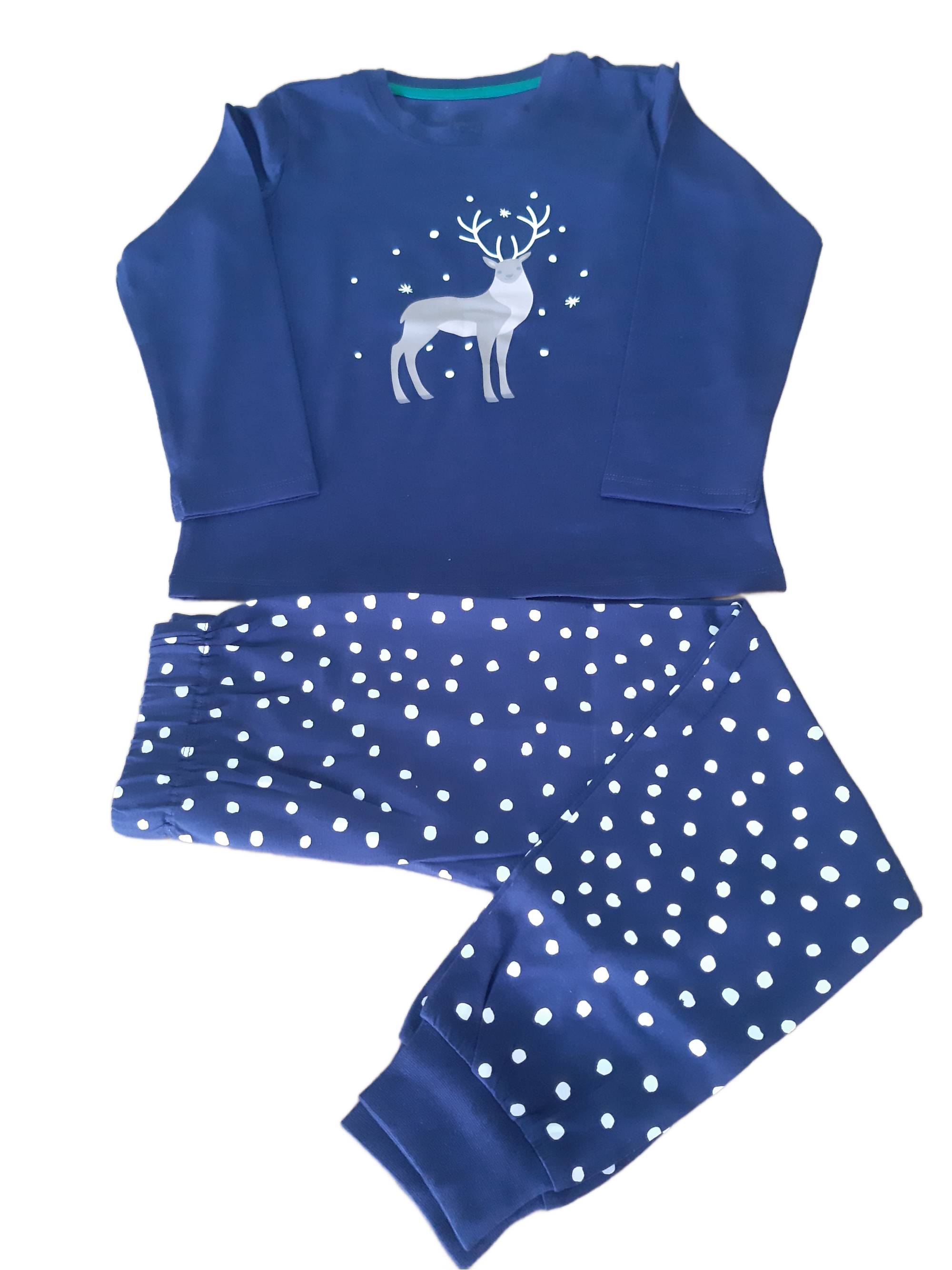 Children's cotton pajamas for boys, dark blue with print