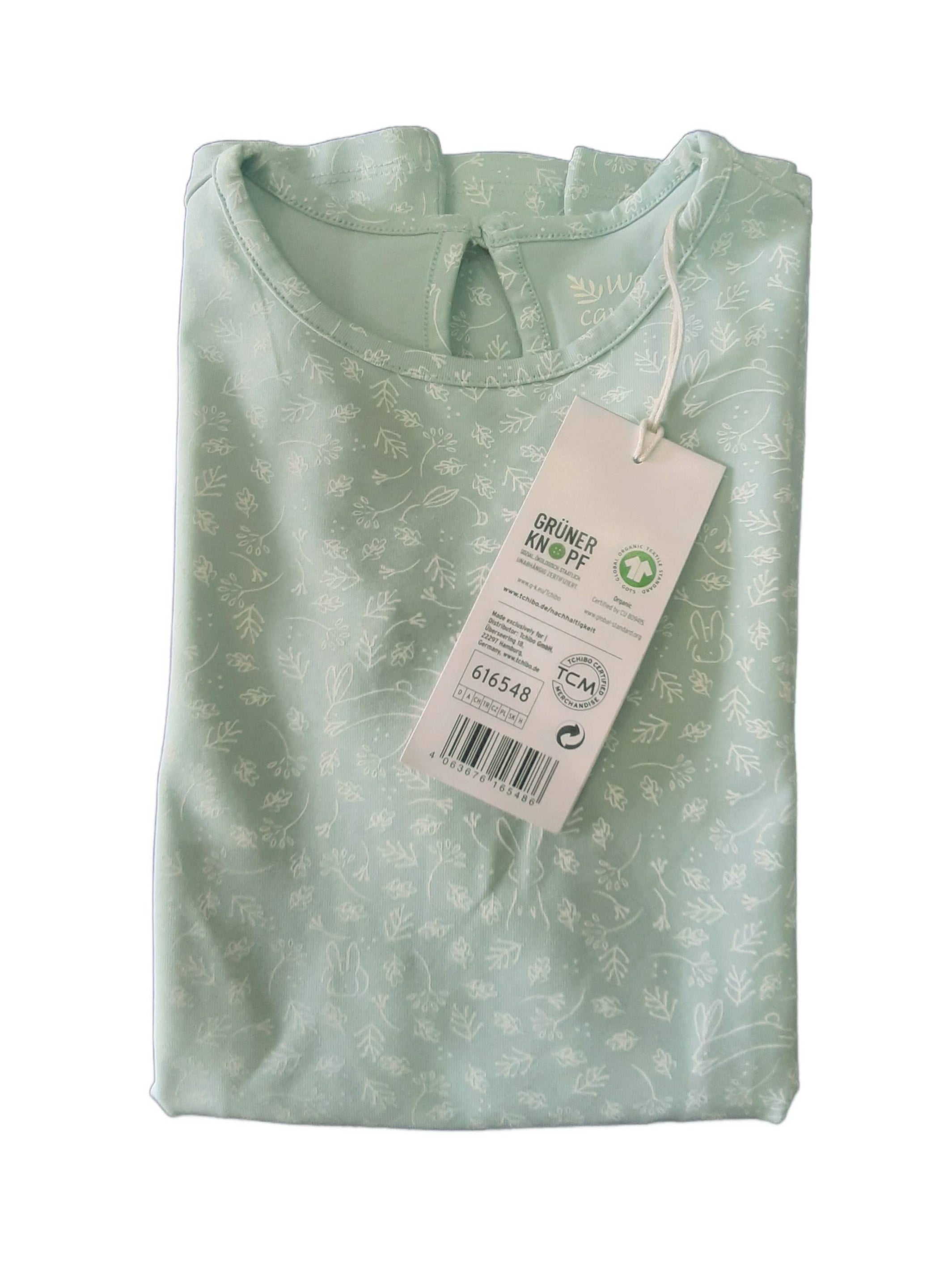 Children's cotton dress, green with print 