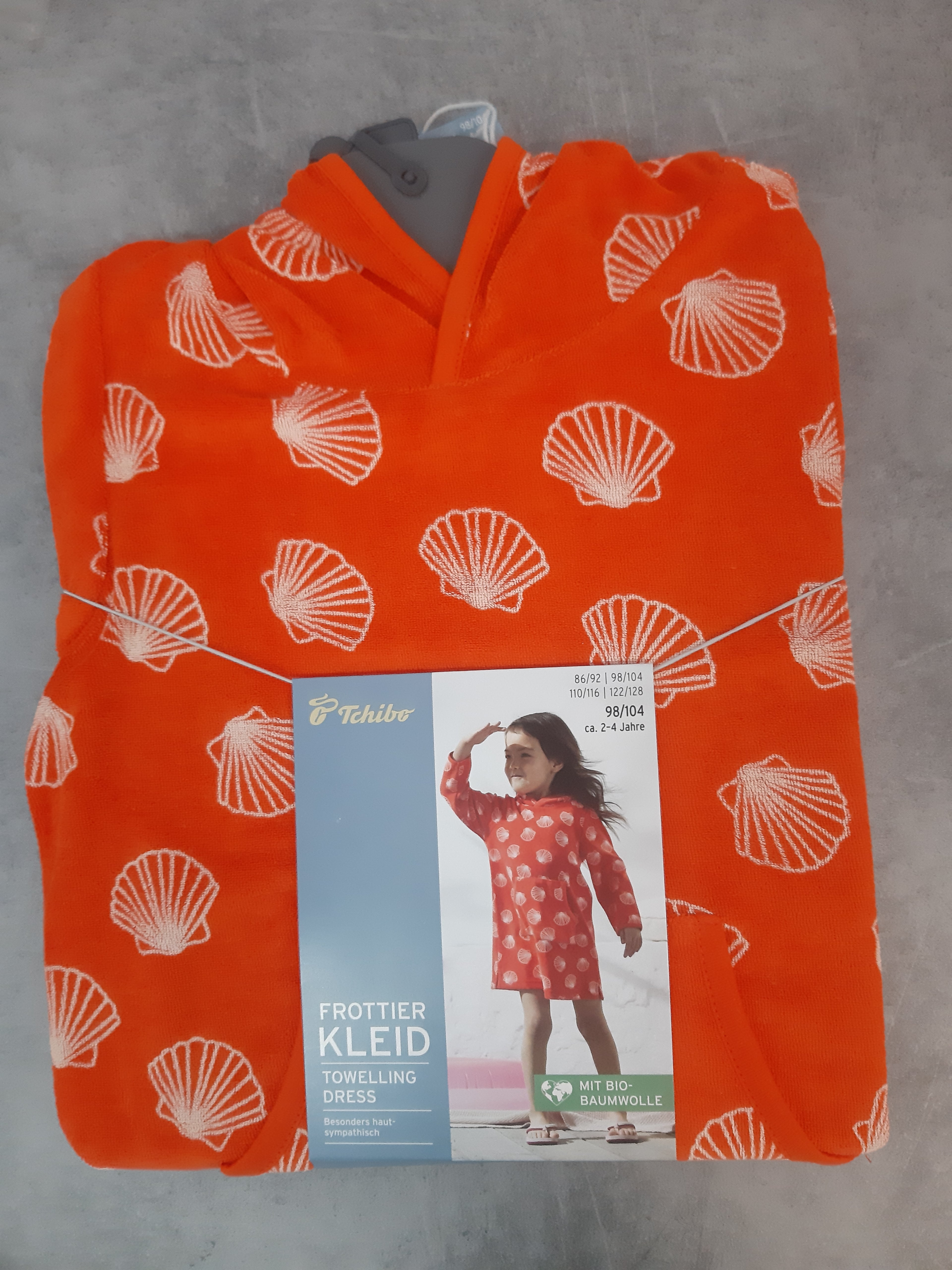 Children's cotton towel-dress with hood, orange 