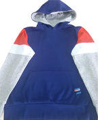 Children's cotton sweatshirt with hood, blue/multicolored 