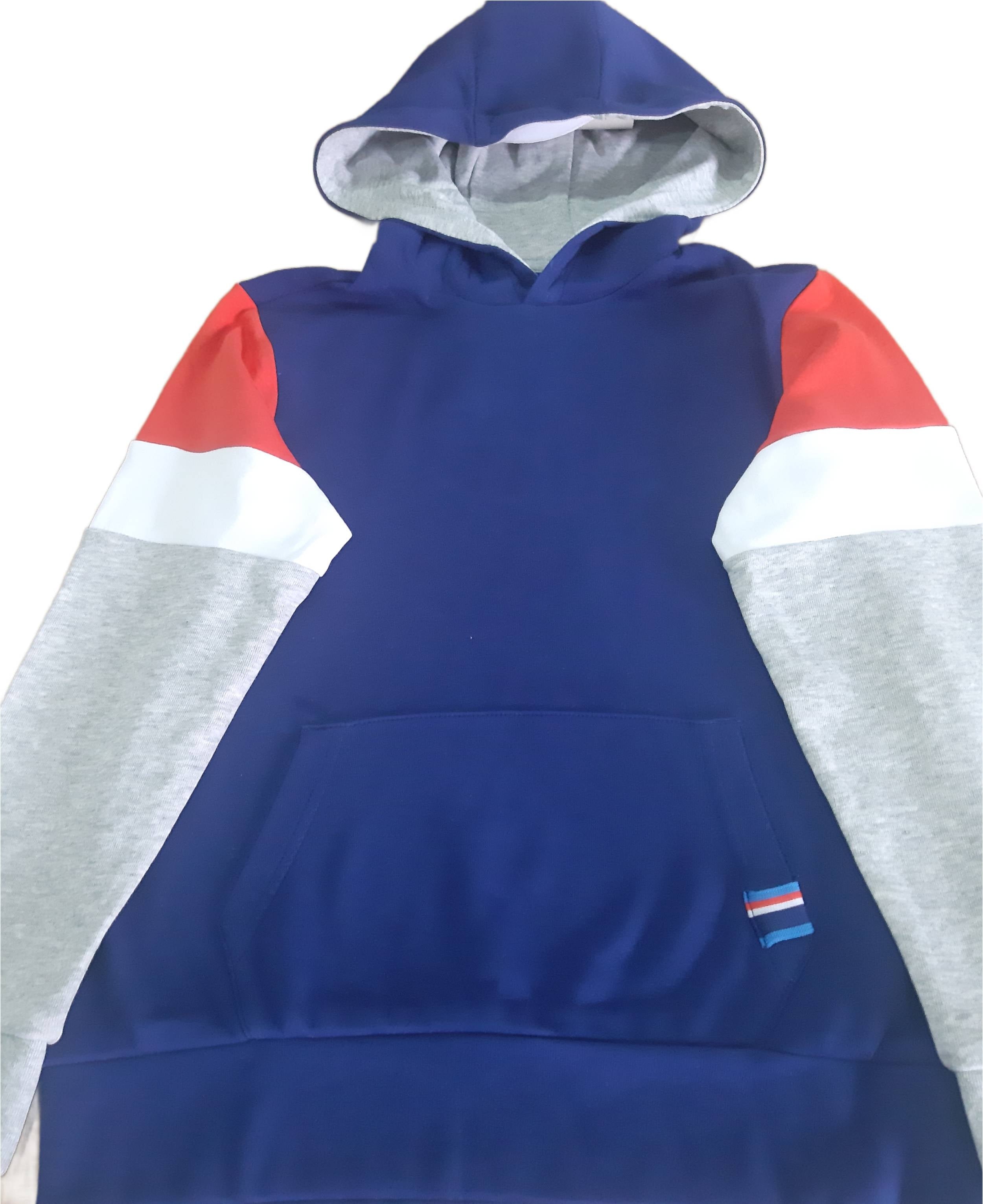 Children's cotton sweatshirt with hood, blue/multicolored 