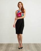 JOSEPH RIBKOFF Women's elastic dress, black with abstract shapes print