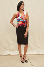 JOSEPH RIBKOFF Women's elastic dress, black with abstract shapes print