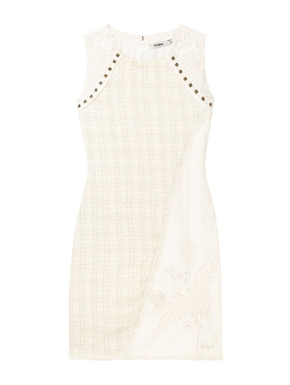 Desigual Women's Amparo dress with embroidery and metal eyelets, ecru/white
