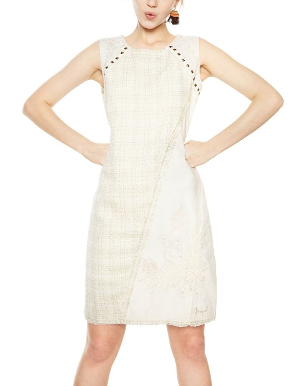 Desigual Women's Amparo dress with embroidery and metal eyelets, ecru/white