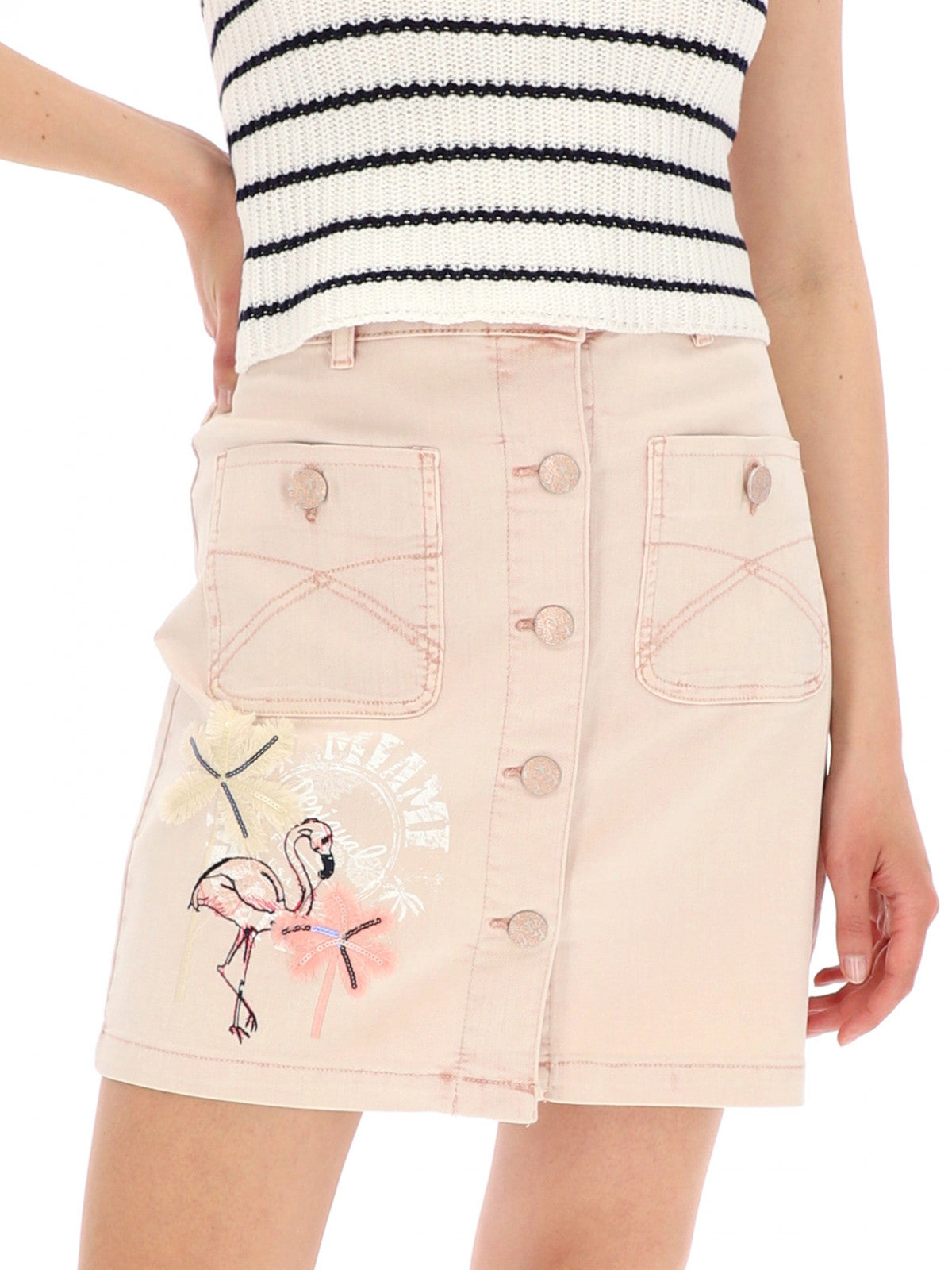 Desigual Women's cotton skirt with embroidery/print, pink