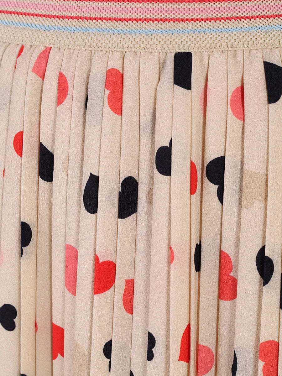 Riani pleated long skirt, ecru with dots