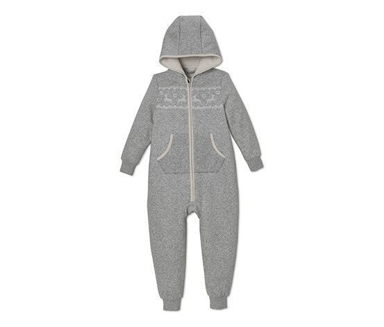 Children's cotton one-piece pajamas with hood, gray