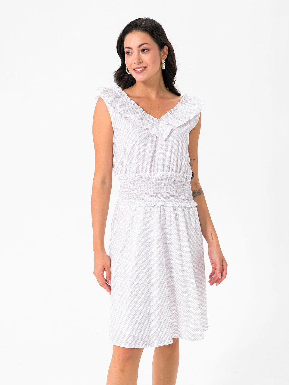 FELIX HARDY Women's cotton summer dress, white with dots