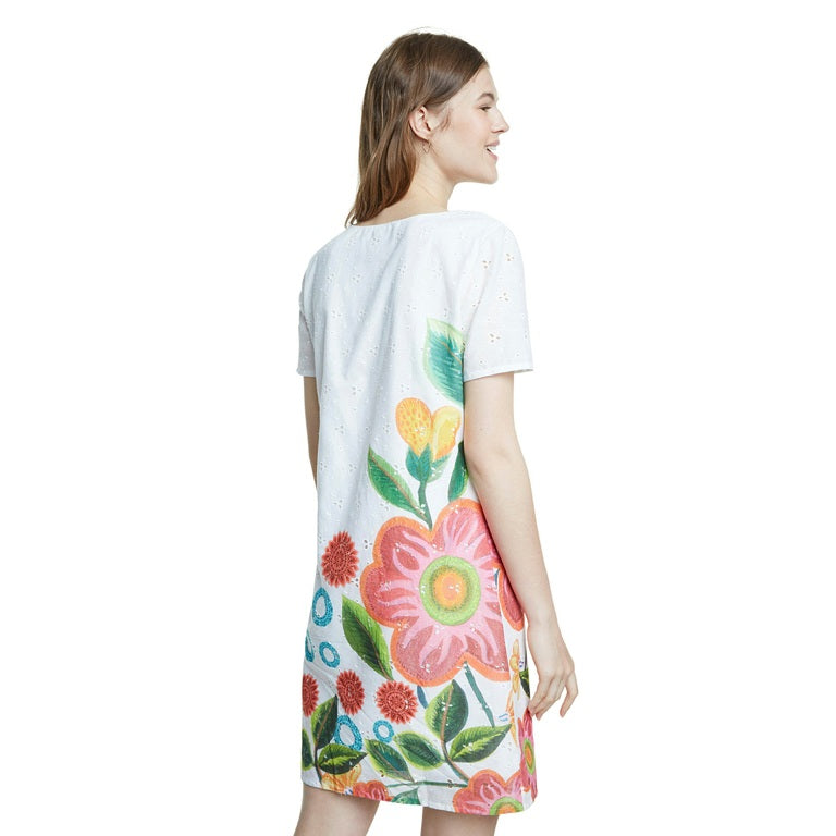 Desigual Women's lace short dress, white with flower print