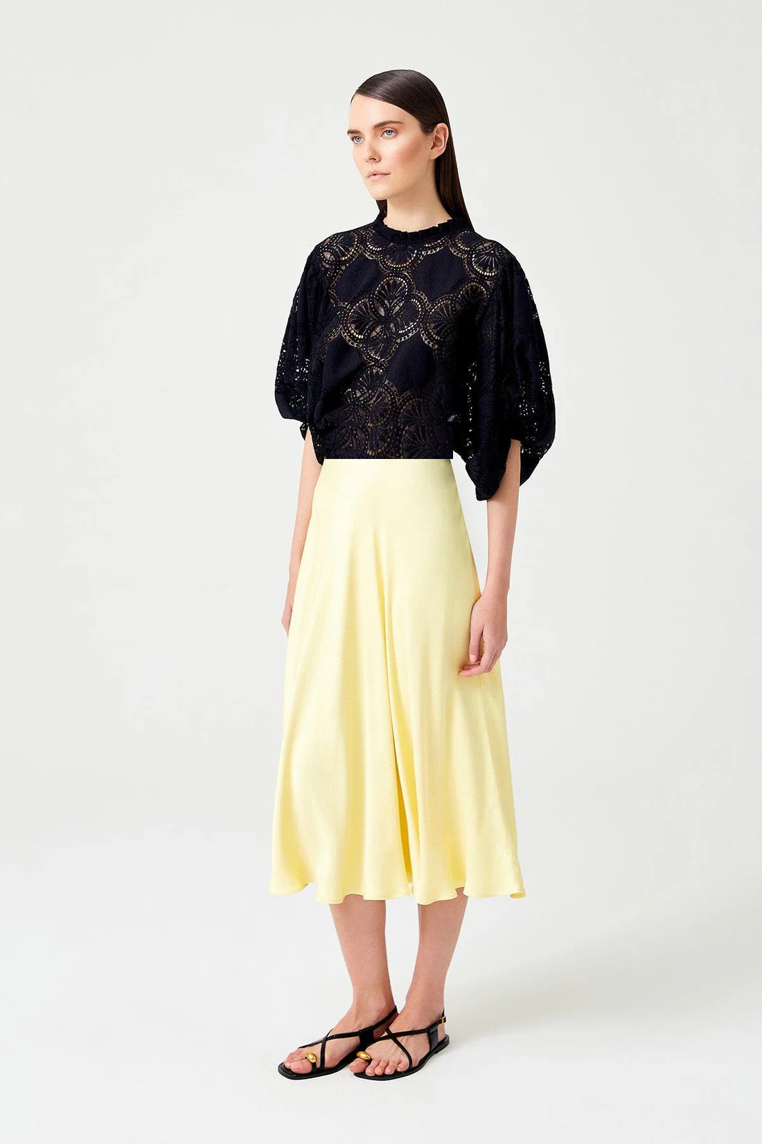 Set Summer satin skirt mid-length, yellow