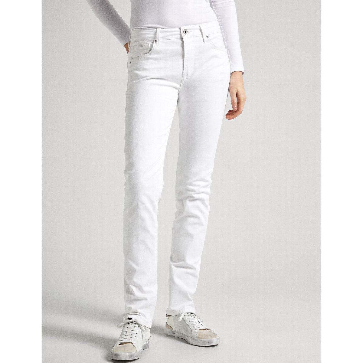 Women's cotton jeans PEPE JEANS slim leg, white 