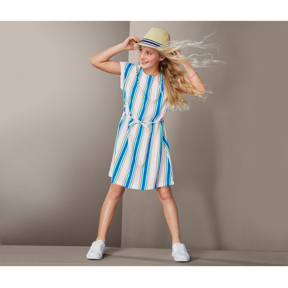Children's cotton dress, white-striped 