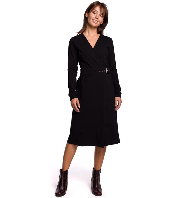 Be Wear Women's Cotton Dress "Hug Me" with Long Sleeves, Black