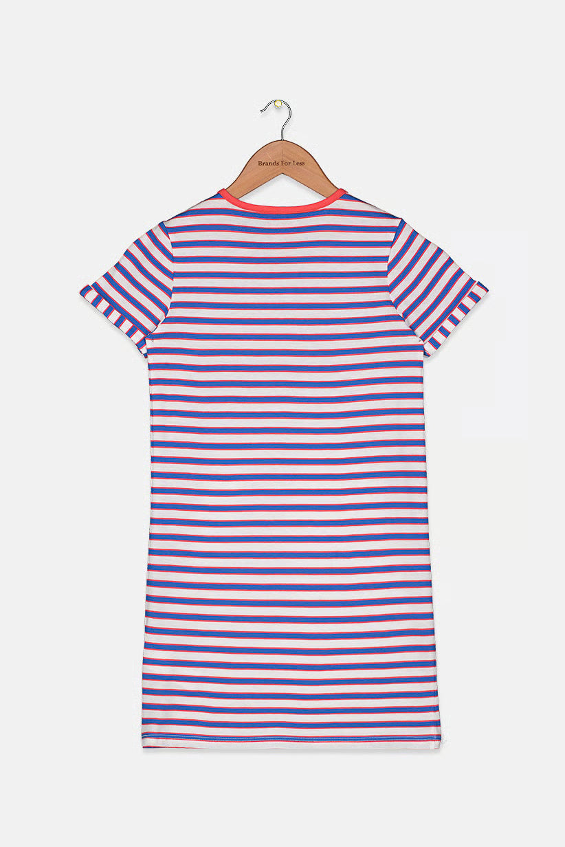 Children's cotton nightgown with short sleeves for girls, striped